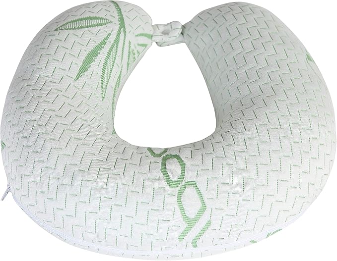 Rayon Derived from Bamboo Travel Pillow for Head Support - Shredded Memory Foam Neck Travel Pillow for Cars, Planes, Ergonomically Designed, Machine Washable Cover (Pack of 1)