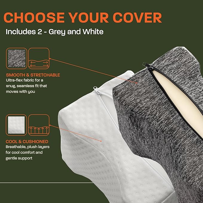 Knee Pillow for Side Sleepers – Memory Foam for Spinal Alignment & Pain Relief – Comfort Sleep Leg Cushion for Sciatica, Back, Hip Discomfort – with Knee Pillow Replacement Cover (Extra Firm)