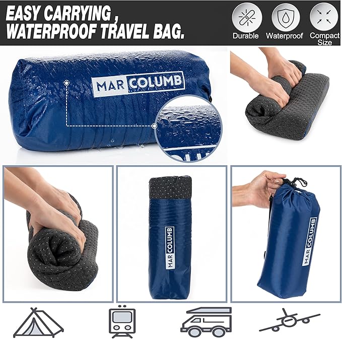 Travel & Camping Comfortable Memory Foam Pillow – Easy to Carry Portable Bag – Temperature Regulating Pillow Case - Perfect for Travelling, Grey Contour