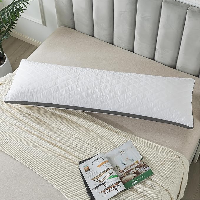 WhatsBedding Memory Foam Body Pillow for Adults, Long Body Pillow for Sleeping, Full Body Pillow for Bed - White(Grey Side)
