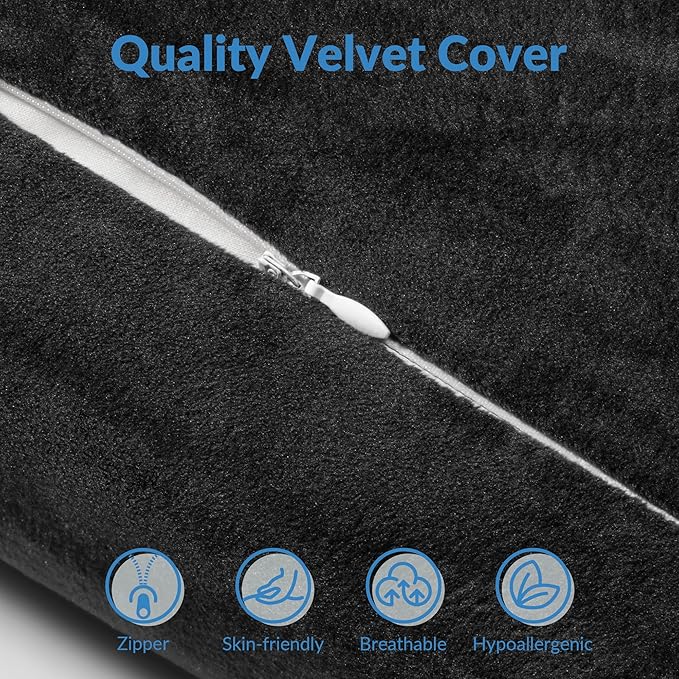 AM AEROMAX 32" King Size Contour Memory Foam Pillow, Neck Pillow for Neck Pain Relief, Neck Orthopedic Sleeping Pillows for Side, Back and Stomach Sleepers(Black,Velvet)