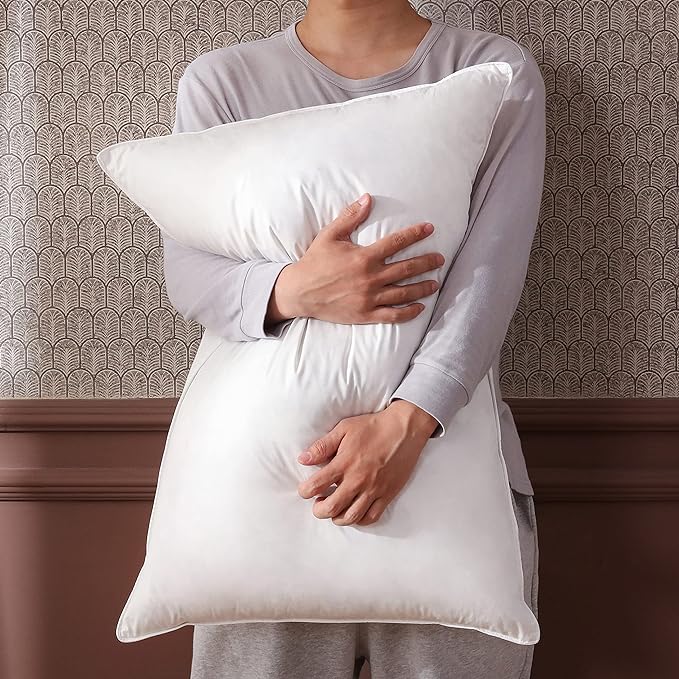 Luxury Goose Feathers Down Pillow King Size, Hotel Quality Fluffy Bed Pillow, Soft Pillow for Sleeping, Organic Cotton Cover(20x36”, Pack of 1)
