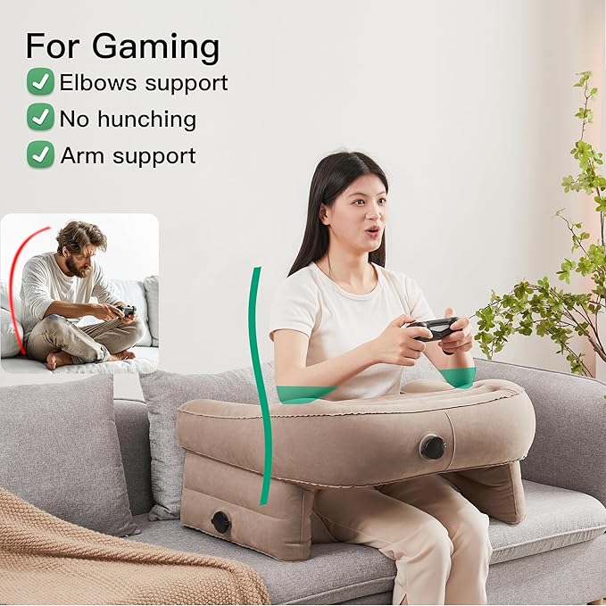 Inflatable Reading Pillow for Gaming, Portable Air Lap Desk Pillow, Adjustable Large Arm Rest Pillow, Crochet Pillow Support for Adult Kids Reading, Gaming, Playing or Sitting in Bed Sofa Floor