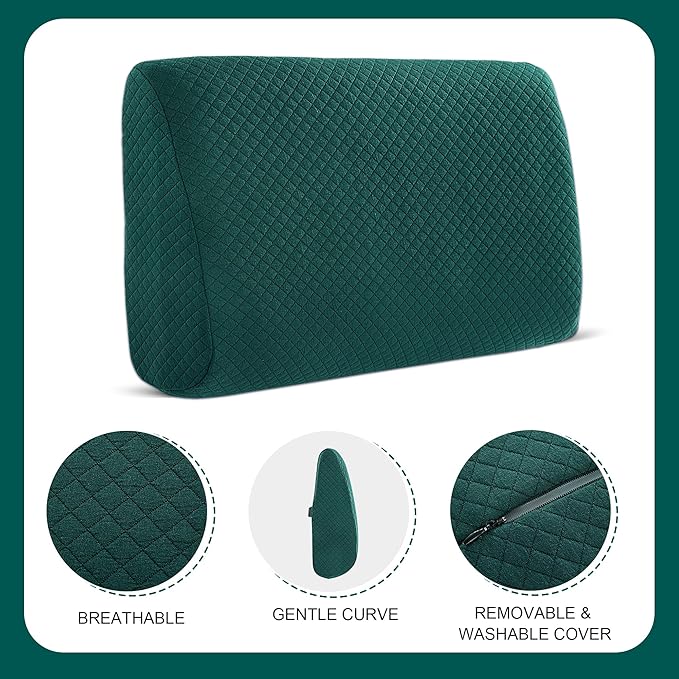 BALAPET Memory Foam Lumbar Support Pillow for Recliner Chair, Extra Large Back Support Cushion for Elderly, Supportive Lumbar Support Pillow, Thick Backrest for Home Reading, 20x14x5, Green