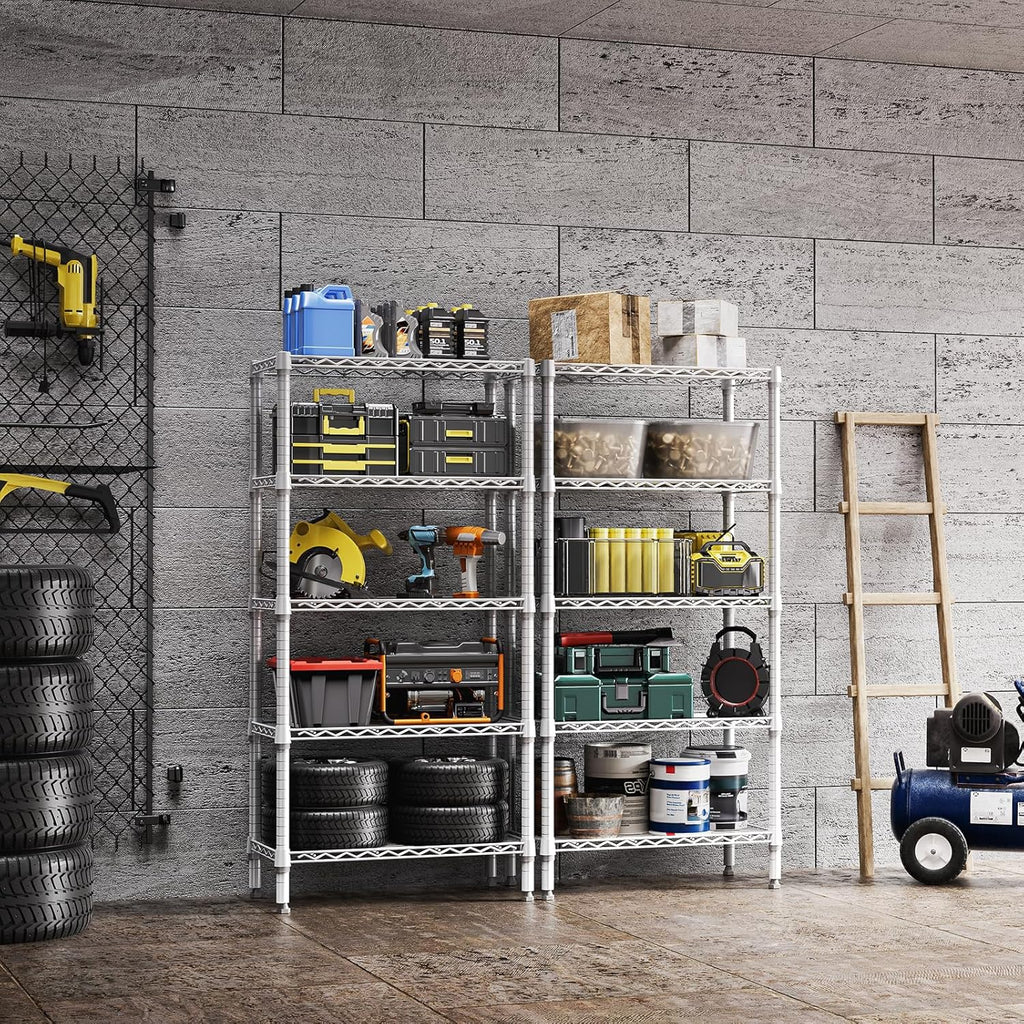 1250 lbs 5 Tier Shelf Metal Storage Shelves Wire Rack Closet Organizers for Garage Kitchen Bathroom Laundry White 11.8" D x 29.5" W x 59.5" H