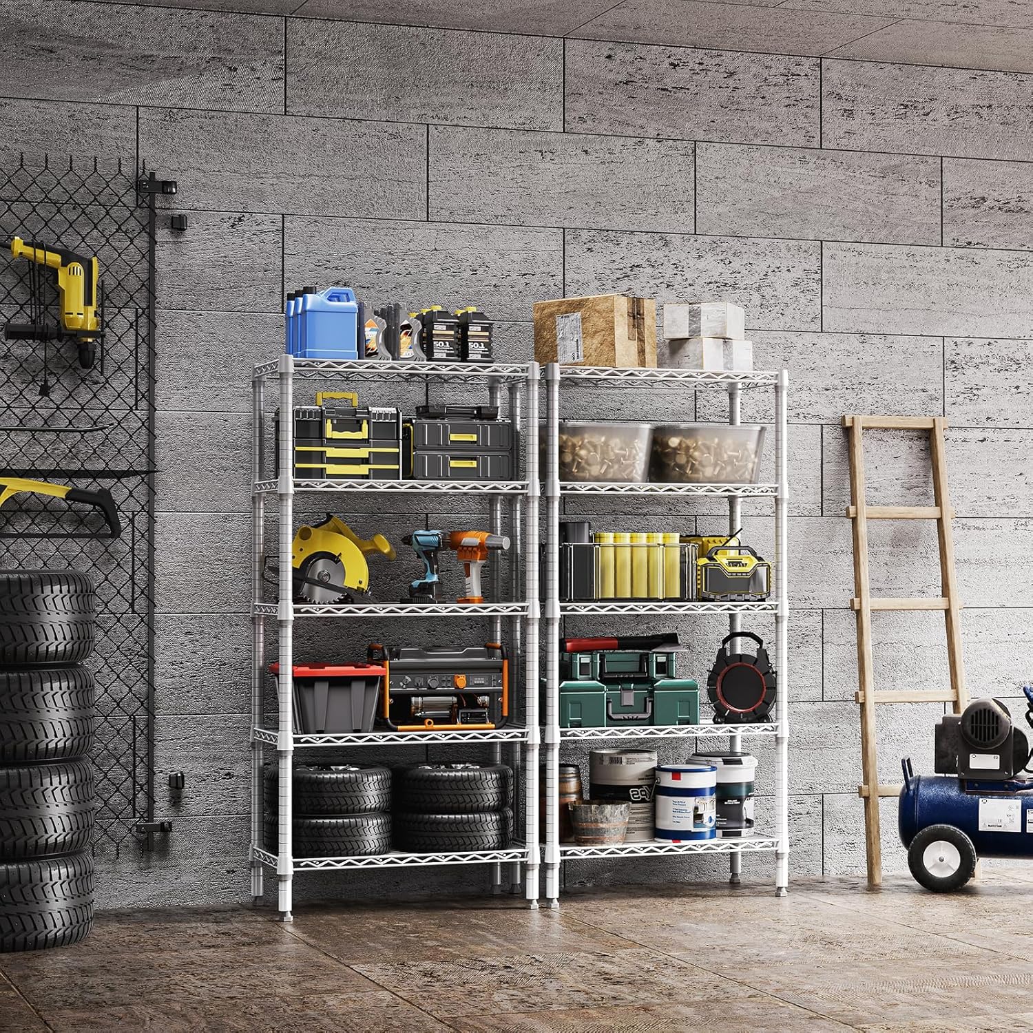 1250 lbs 5 Tier Shelf Metal Storage Shelves Wire Rack Closet Organizers for Garage Kitchen Bathroom Laundry White 11.8" D x 29.5" W x 59.5" H