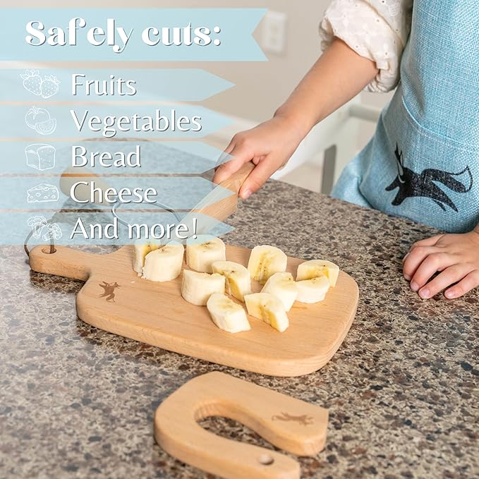 Kids Cooking Sets Real, 6 Piece Wooden Cooking Set for Kids with Montessori Kitchen Tools & Kids Aprons for Cooking, Food Grade Approved, Toddler Kitchen Set with Toddler Apron