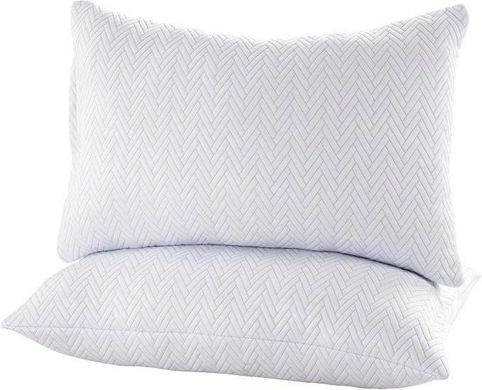 Cooling Pillow for Sleeping, Bed Pillows Queen Size Set of 2, Micro Fiber Filling Pillows 2 Pack, Adjustable to Soft / Firm Pillows for Side Stomach and Back Sleepers with Washable Cover