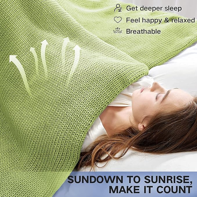 Knitted Weighted Blanket(Light Green 60"x80" 20lbs),Home Décor Cooling Throw Blanket for Hot Sleepers,Hand Made Chunky Knit Heavy Blanket for Adults Use on Queen/King Size Bed