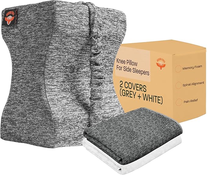 Knee Pillow for Side Sleepers – Memory Foam for Spinal Alignment & Pain Relief – Comfort Sleep Leg Cushion for Sciatica, Back, Hip Discomfort – with Knee Pillow Replacement Cover (Extra Firm)
