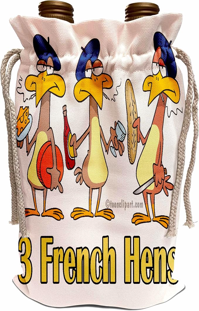3dRose Wine Bag, 13.5" by 8.5", Three French Hens