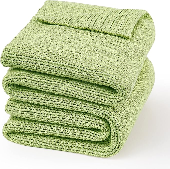Knitted Weighted Blanket(Light Green 50"x75" 20lbs),Home Décor Cooling Throw Blanket for Hot Sleepers,Hand Made Chunky Knit Heavy Blanket for Adults Use on Full Size Bed
