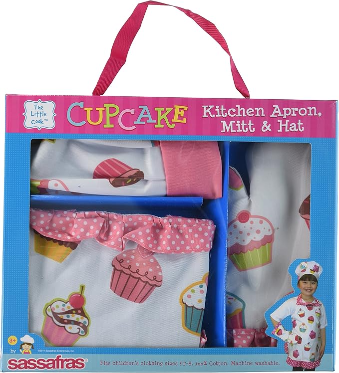Sassafras The Little Cook Ruffled Cupcake Apron Set includes Apron, Kitchen Mitt and Hat