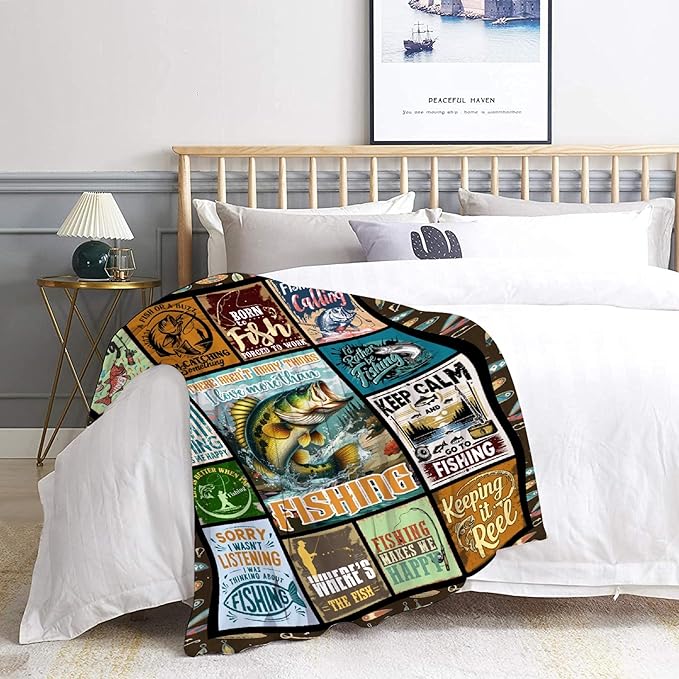 Fish Blanket,Fishing Gifts for Men,Fishing Lovers Blanket Gift,Fathers Day Fishing Gifts for Men,Gifts for Fisherman,Dad,Birthday Gifts for Men Who Love Fishing Throw Blankets,Family Size-90"x120"
