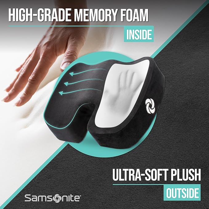 SAMSONITE, Orthopedic Seat Cushion for Office Chair or Car Seat [HIGH GRADE - MEMORY FOAM], Versatile Supportive Pillow with Soft Plush Cover [2.75" THICKNESS], Black…