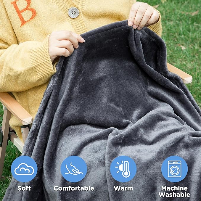 ATsense Travel Blanket Pillow, Premium 2 in 1 Soft Airplane Blanket Compact with Bag Pillowcase, Hand Luggage Sleeve and Backpack Clip - Travel Essentials for Long Trips, Flying and Car, Dark Grey