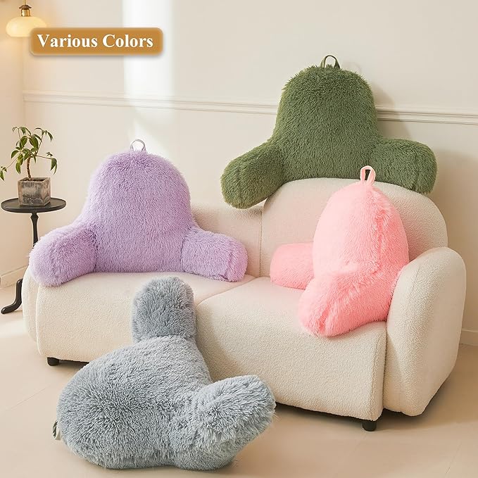 XeGe Fluffy Back Support Pillow Cover for Bed (No Filler), Tie Dye Faux Fur Backrest Pillow Case, Furry Reading Pillow Cover with Arms Adults Kids Girls, Fuzzy Sit Up Study Pillow for Floor, Rainbow