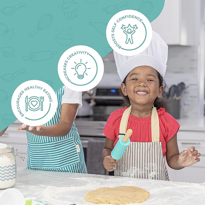 Tovla Jr. Kids Cooking Utensils Set - 4-Piece Kids Kitchen Tools - Safe Kids Baking Set - Food Grade Toddler Chef Supplies - Gender Neutral Silicone Cookware Kit with Spatula Whisk Tongs Rolling Pin